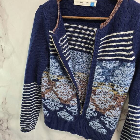 Sparrow Sweater Women Small Blue Arras Cardigan Zip Lambswool Mohair - Picture 9 of 11